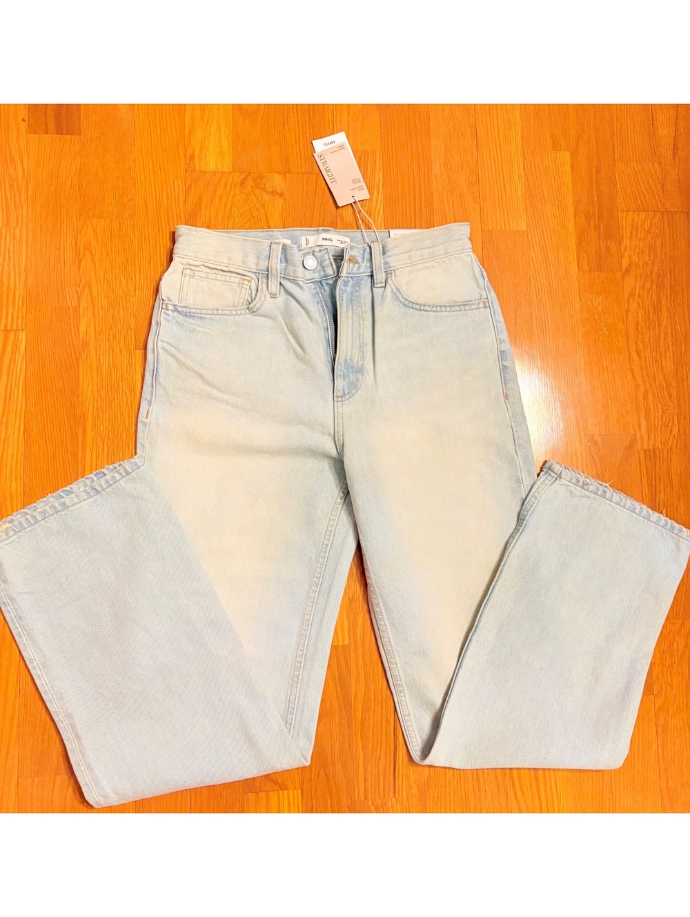 Mango Matilda Straight Light Blue Denim Jeans Size 38 Cotton